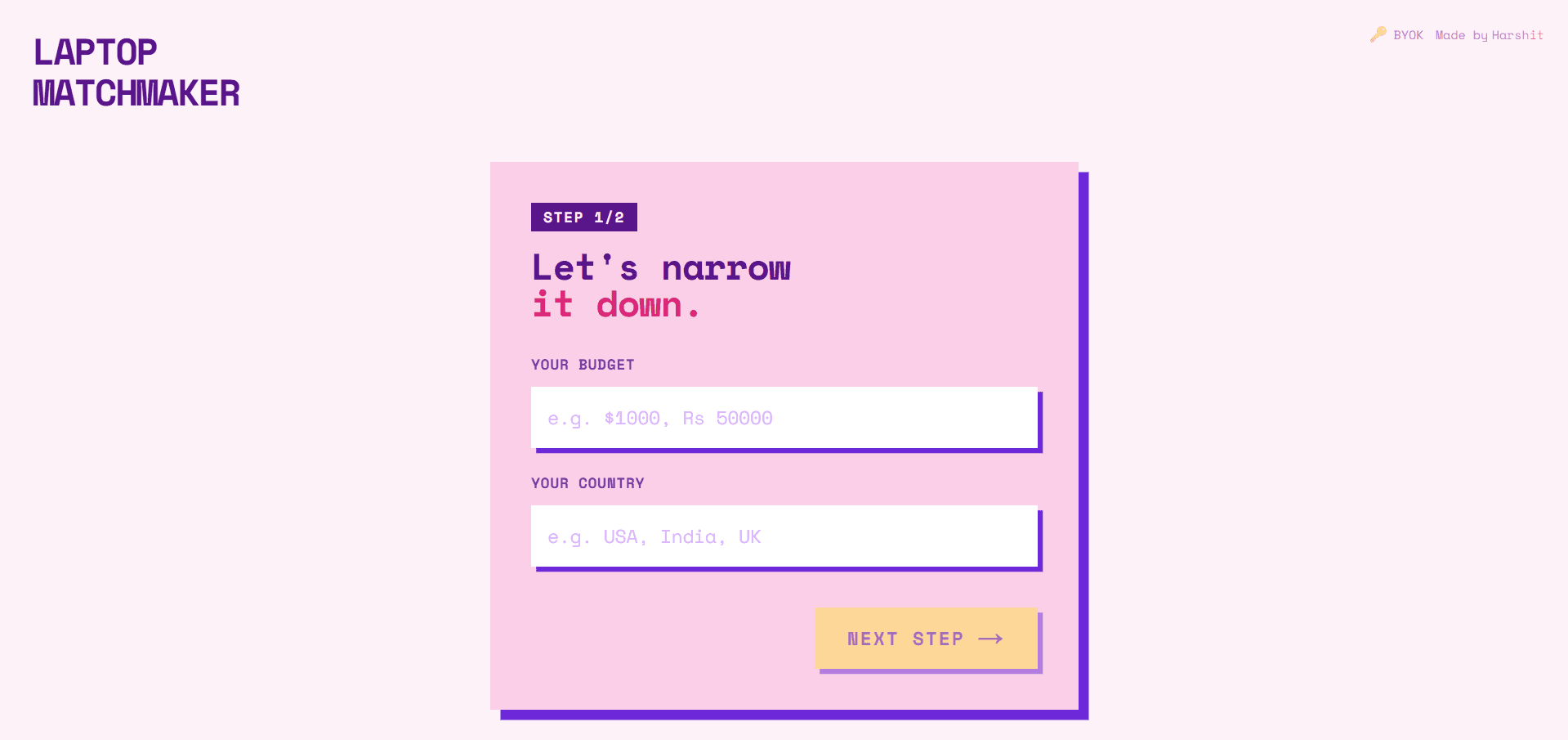 Laptop Matchmaker homepage